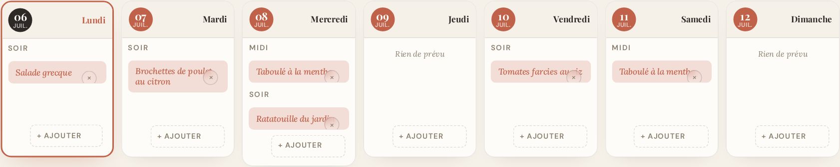 La semaine de repas planifiée dans LeCadencier